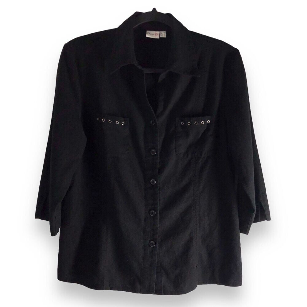 Oscar B Womens Size 10 Black Blazer Blouse Grommets Trendy Vintage‎ Retro Classy